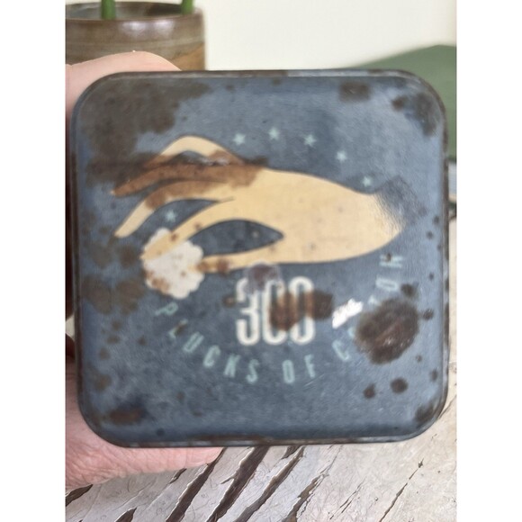 Vintage 1940’s Tin Cotton Plucks Cotton Ball Decor Item Advertising W/ Contents - Picture 8 of 9
